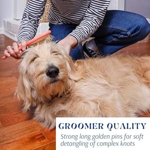   Pet-Grooming-Detangler-Pin-Dog-Brush-For-Shedding-and-Removing-Loose-Fur-Premium-Lightweight-Wood-with-Gold-Plated-Pins-for-Long-Hair-Pin-Brush-for-Dogs