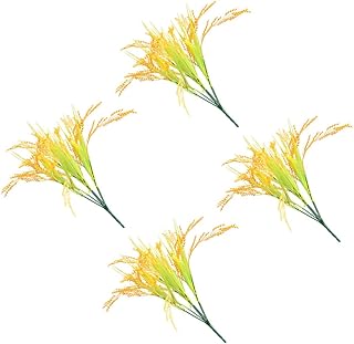 Cabilock Artificial Wheat Ear Home Decoration 4pcs Yellow Simulation Wheat Stalks Plastic Faux Grain for Fall and Spring Floral Arrangements