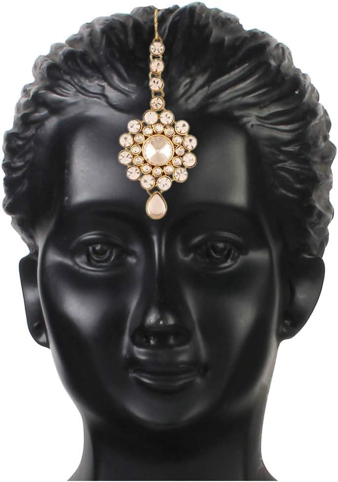I Jewels Gold Plated Indian Wedding Bollywood Kundan Maang Tikka For Women (T2006W) - Image 3