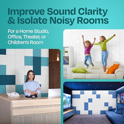 Image of Acoustic Panels 12-Pack Soundproof Wall Panels 12 inchx12 inchx0.4 inch Decorative Sound Dampening for Your Home, Office, Studio, Bedroom & More with Unique LineWave Carving [White]