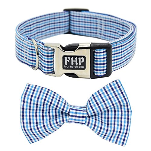 Fourhorse Cute Soft Dog and Cat Collar with Bowtie, Detachable Adjustable Bow Tie