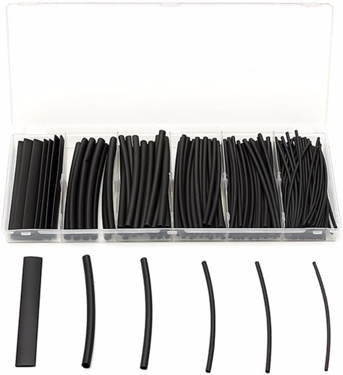 160 pcs/lot Black Heat Shrink Tubing Black Tube Car Cable Sleeving Assortment Wrap Wire Kit with Polyolefin Tub