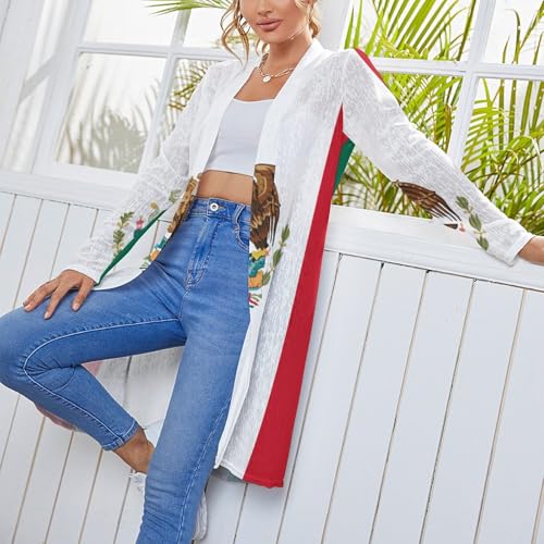 Mexican Flag Women's Medium Length Cardigan Thin Long Sleeve Cover Up Summer Open Front Tops2