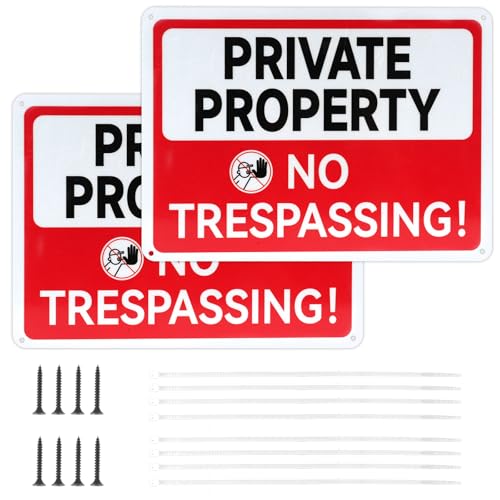 Cartel Señal de Advertencia de Propiedad Privada, 4 Piezas de Aluminio con Tornillos y Bridas