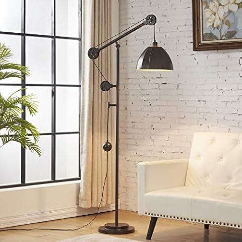 WOXXX Industrial Counterweight Pulley Floor Lamp with Adjustable Metal Shade Rustic Deep Bronze Floor Lamps for Living Room,Bedrooms,Office,Reading Farmhouse Tall Standing Lamp Modern Stand Up Lamp Cover