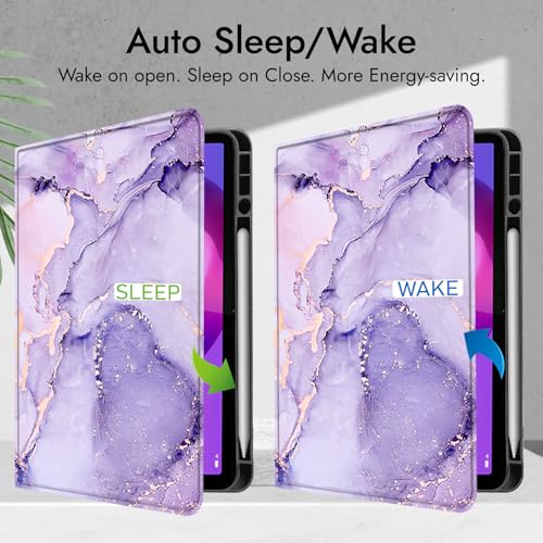 Image of Robustrion Cover for Lenovo Idea Tab Plus 12.1 inch Cover Case with [Pencil Holder], Folio Cover Case for Lenovo Idea Tab Plus Tablet Cover [Auto Sleep Wake Support] - Marble Lilac