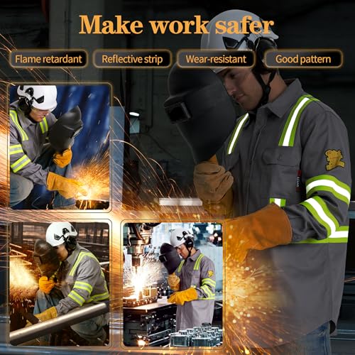 SRsafety Hi Vis FR Shirts for Men,7.0oz Long Sleeve FR Work Shirts,100% Cotton High Visibility Fire Shirt