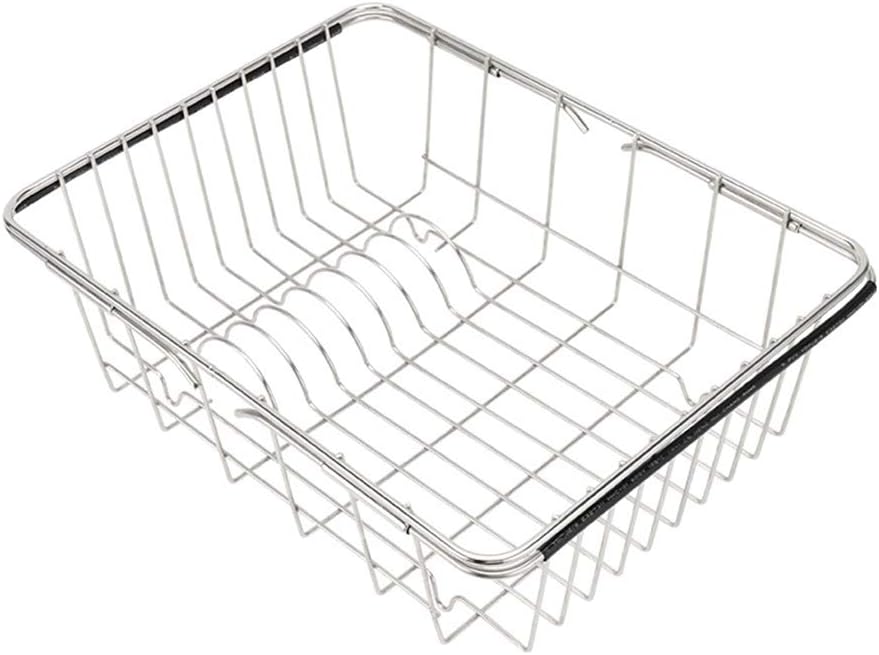Adjustable Large Dish Rack Over Sink With non-slip handle, Deep Dish Drying Rack in Sink or On Counter,Adjustable Arms Dish Drainer Rustproof Stainless Steel