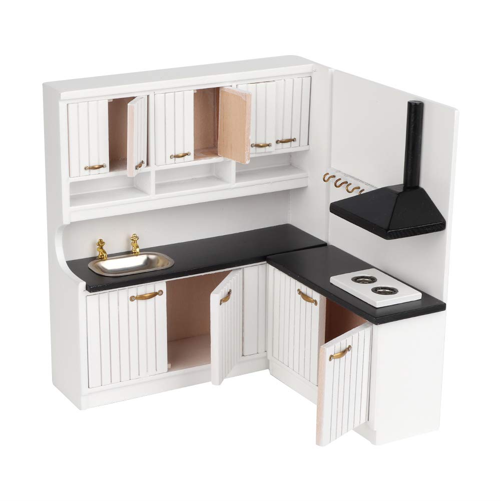 Wooden Dollhouse Furniture Set,Miniature Furniture 1: 12 Scale for Dollhouse Kitchen,Doll House Furniture Toys Incl Freely Combined Wooden Kitchen Cabinets and Other Dollhouse Accessories