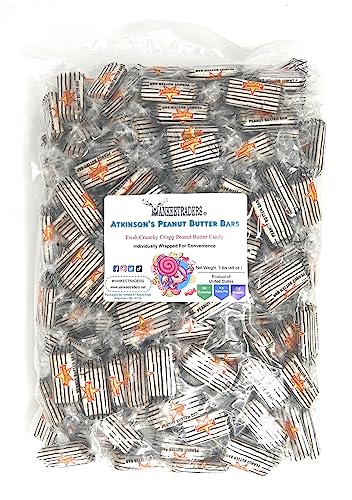 Atkinson's Peanut Butter Bars - Crunchy and Crispy Peanut Butter Candy - Gluten Free, Kosher, Vegan - 3 lb. Laydown Bag