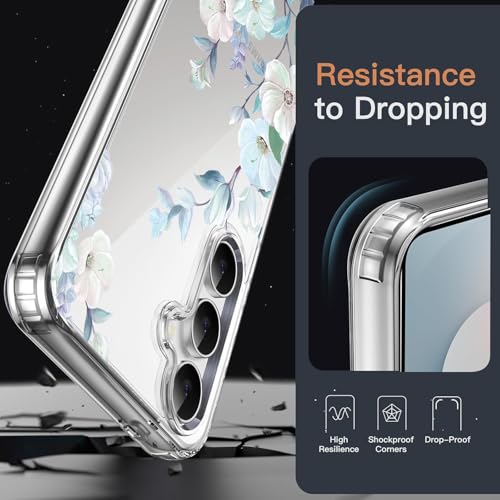 Image of Elzzi Clear Transparent Cover for Samsung S25 Fe 5G Case Shockproof Case Floral Design Full Camera Protection Shockproof PC Covers Transparent Flower Cover for Girls & Women (Blue)