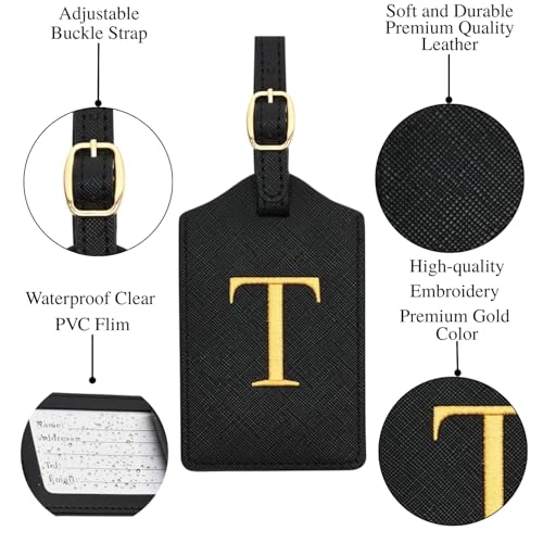 Image of PU Leather Luggage Tag for Suitcase, Baggage, Handbag, Travel Bag With Name Card & Privacy Cover (T)