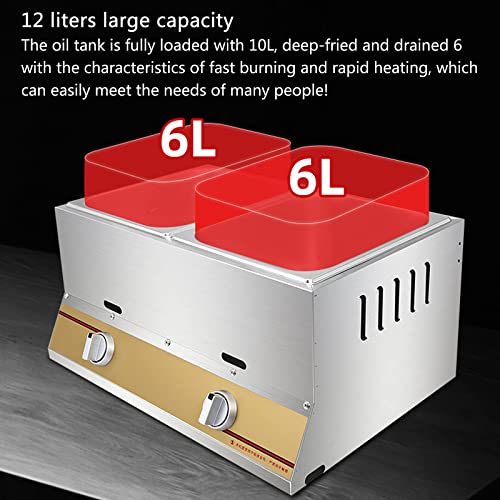 Generic 12L Professionelle Doppelzylinder-Gasfritteuse mit hoher Kapazität, Edelstahl-Fritteuse für gewerbliches Restaurant-Arbeitsplatten-Familienkochen – Bild 6