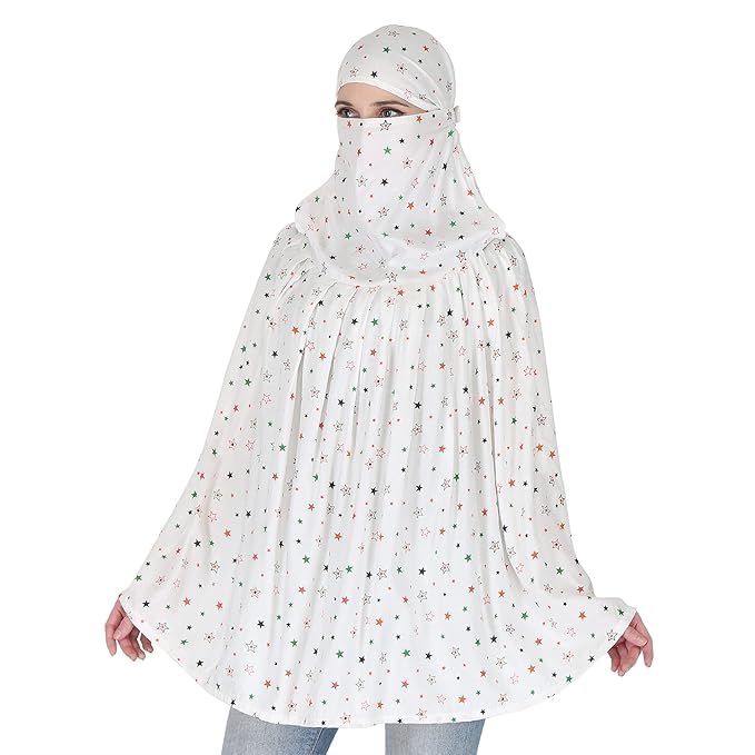 Cotton Long Scarf Cum Mask scarves Usable for vehicle Driver | White Printed Design | Universal Size | For Girl & Women | Breathable Sun Protection Light Weight (White - Scarf_star_A, Free)