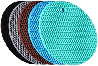 Extra Thick Silicone Potholder Trivet Mats 5 Pack,Heat Resistant Rubber Hot Pads for Dishes or Pans,Non Slip Jar Opener Flexible Round Honeycomb Coasters Multipurpose Kitchen Heatproof Mats