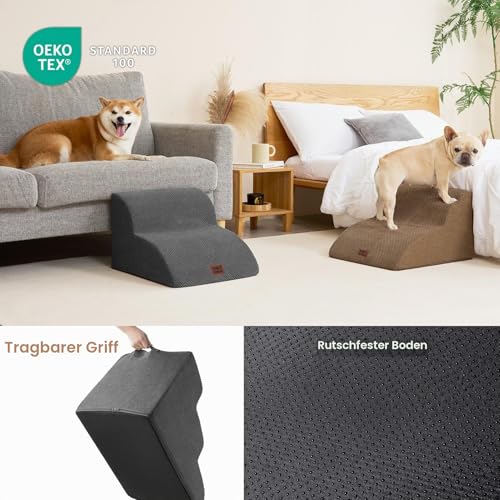 EHEYCIGA Hundetreppe für Kleine Hunde 30 cm Hoch, 2 Stufen, Grau