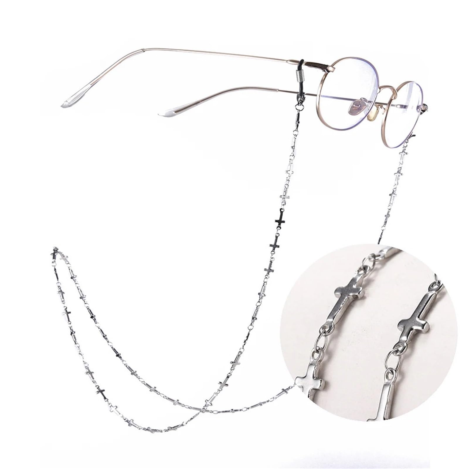Brillenband Edelstahl-Kreuz-Sonnenbrillenkette, Lesebrillenband, gotisches Brillenband, Brillenhalsband for Damen und Herren