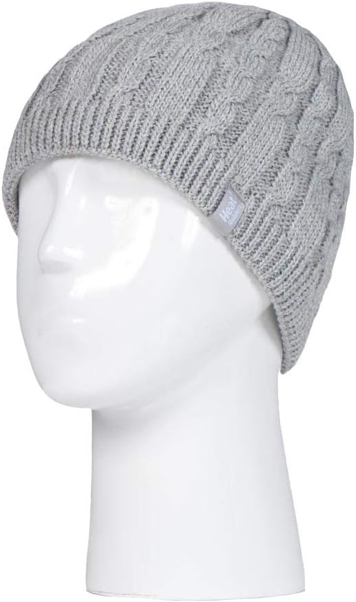 HEAT HOLDERS - Womens Ribbed Cable Knit Fleece Lined Thermal Knitted Beanie Hat