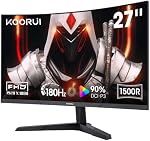 KOORUI Curved 27 Inch Gaming Monitor, Full HD 1080p R1500 180Hz VA Curved Monitors, 99% sRGB, Built-in AdaptiveSync, 1 x Display Port 1.2 & 2 x HDMI 2.0, Eye Care, VESA Compatible, Black 27E6CA