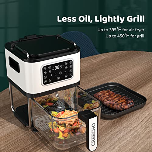 Greecho Air Fryer Oven And Frying Pan Combo, One-Touch Screen Small Air Fryer With 12 Precise Presets, 4.8Qt All-Around Visual Glass Air Fryer Cooker, Non-Stick Skillet And Square Basket, Pearl White #TOP5