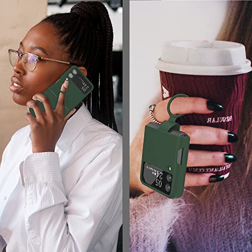 Symoca Samsung Galaxy Z Flip 3 5G Silky Liqiud Silicone Case Slim Full-Body Protective Shockproof Ring Holder Cover With Microfiber Lining Compatible With Galaxy Z Flip 3 5G (2021) (Midnight Green) #TOP4
