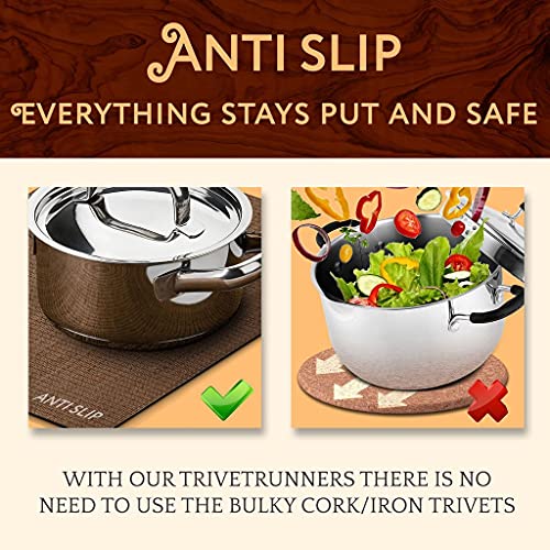 Trivetrunner:Decorative Modular Trivet Runner for Table 6 pcs Placemats Hot Pad, Heat-Resistant Surface,for Hot Plates, Pots, Dishes, Cookware for Kitchen (6 pcs Brown Placemats)