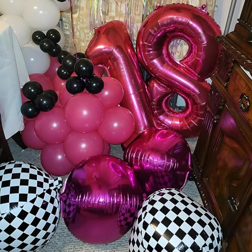 Image of 12PCS Hot Pink Round Foil Balloons 22 inch 15 inch 10 inch Large Mylar Balloons | Metallic Magenta 4D Ball Balloons for Birthday Party, Graduation, Wedding, Christmas, New Year, Disco Prom Party Decorations
