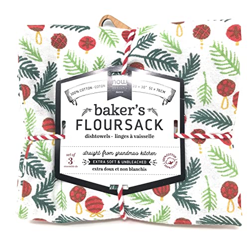 Image of Now Designs Merry & Bright Cotton Floursack Kitchen Dish Towels 20 x 30in, Set of 3