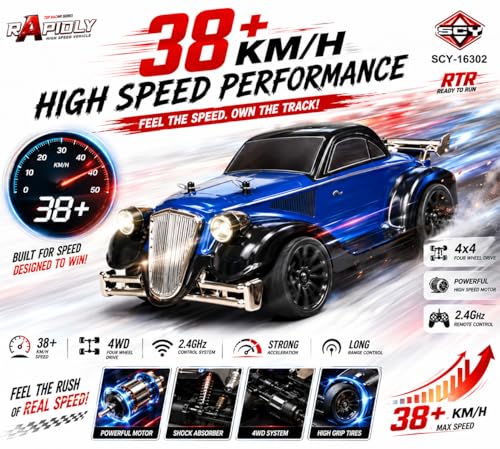 Image of Remote Control Sports Car & Off-Road SUV Toy for Kids, High Speed RC Racing with Wireless Remote, Realistic Lights & Premium Design Gift for Boys Girls (Blue-RAPIOLY)