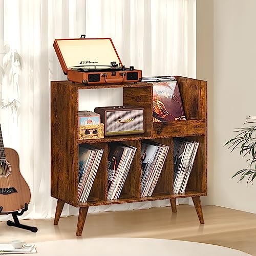 LELELINKY Large Record Player Stand, Turntable Stand with Storage, Vinyl Record Holder with Display Area, Record Player Table Holds Up to 300 Albums, Record Stand for Music room Living Room-Retro Brown