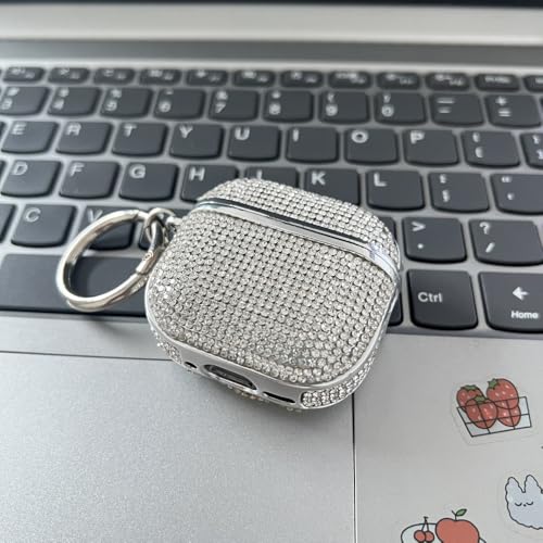 JRCYVTA do AirPods4 diamentowe etui ze strasem, brokat, kryształ, błyszczący, uroczy, do AirPods4, dla dziewcząt, kobiet, luksusowa skóra (srebrny)