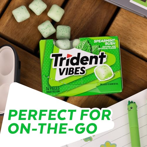 Image of Trident Vibes SPEARMINT RUSH Sugar Free Chewing Gum, 14 Pieces (Pack of 9)
