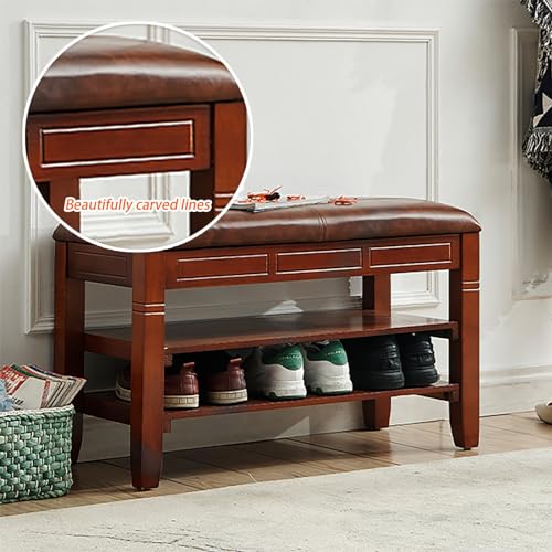 Banc de rangement à chaussures rétro en bois avec coffre relevable et étagères ouvertes - 8