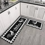 Mloabuc Rooster Kitchen Rug Decor 2 Pieces Set Farmhouse Decor Decorative Kitchen Mat Washable Runne