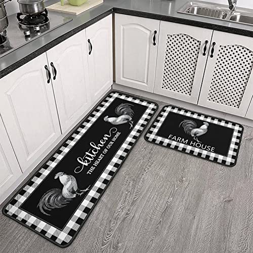 Mloabuc Rooster Kitchen Rug Decor 2 Pieces Set Farmhouse Decor Decorative Kitchen Mat Washable Runner Rugs 17" X 47" + 17" X 29" #TOP4