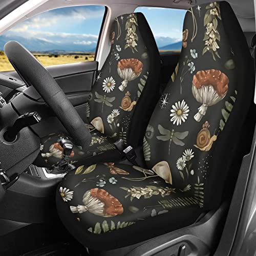 Drydeepin Cottagecore Wild Forest Mushroom Snail Butterfly Daisy Print Car Accessories Car Seat Cover Front Seats Only 2 Pack Auto Cushion Protector Universal Fit Most Truck Suv Vans Interior Decor #TOP3