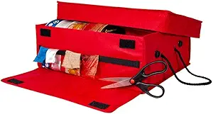 [Ribbons Storage Box] - Holds Ribbon Rolls Size Small Through Extra Large | Ribbon Dispenser for Each Spool | Gift Wrap Accessories Pouch to Hold Scissors, Bows, Tape, and More (Red)