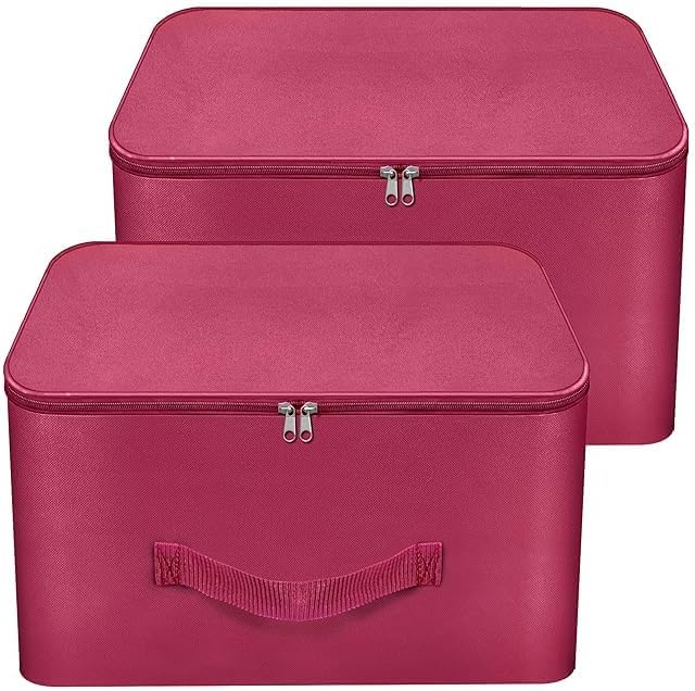 Nylon Wardrobe Storage Bags, 14.5x13.4x9 inches, 2 Pack, Underbed Clothes Organizer with Handles COLOR (RED)
