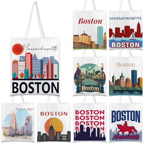 Paterr 9 Pcs City Souvenirs Gifts New York Tote Bag Bulk San Francisco Canva Tote Boston Chicago Souvenirs for Women Travel(Boston)