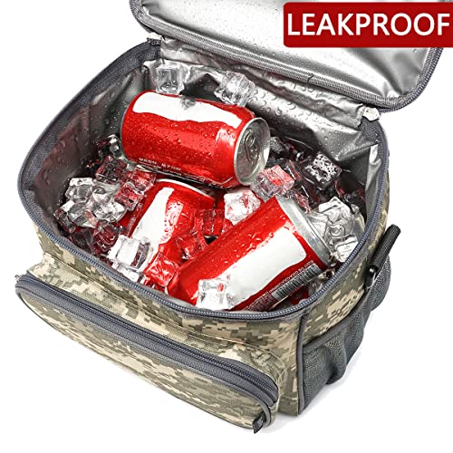 Flowfly Insulated Reusable Lunch Bag Adult Large Lunch Box For Women And Men With Adjustable Shoulder Strap Front Zipper Pocket And Dual Large Mesh Side Pockets, Digital Camo #TOP2