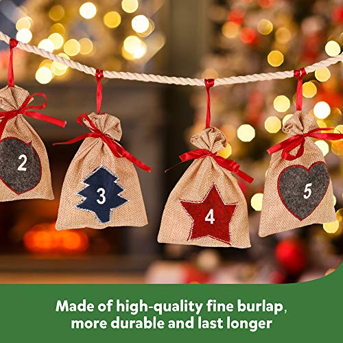 D-Fantix Christmas Advent Calendar 2022, 24 Days Burlap Hanging Advent Calendars Garland Candy Gift Bags Sacks Diy Xmas Countdown Christmas Decorations For Wall Home Office #TOP5