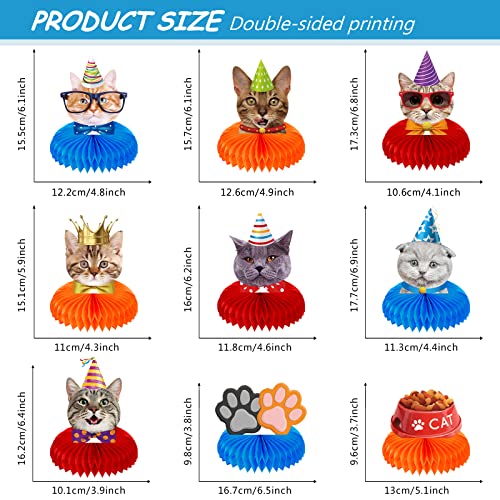 Set Of 9 Cat Themed Honeycomb Centerpieces Cat Birthday Decorations Party Supplies Cat Face Table Decoration Meow Happy Birthday Theme Favor Decor Pet Kitten Paw Table Toppers Photo Booth Props #TOP1