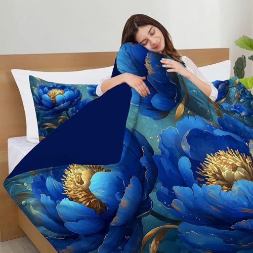 Housse de couette pivoine bleue 3 pièces pour des nuits de douceur - 6
