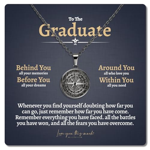 Love You This Much To The Graduate Compass Necklace, Graduation Gift for Him, Best Gift...