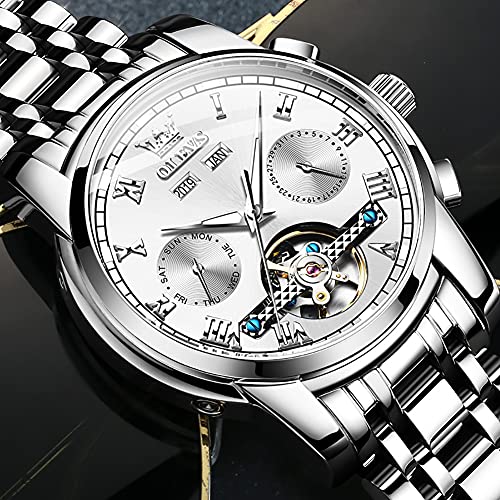 Image of OLEVS Watch Men Mechanical Luxury Classic Fashion Dress Men's Watches Waterproof Stainless Steel Self Winding Watches for Men Large Face Diamond Date No Battery Mens Watch Relojes para Hombres