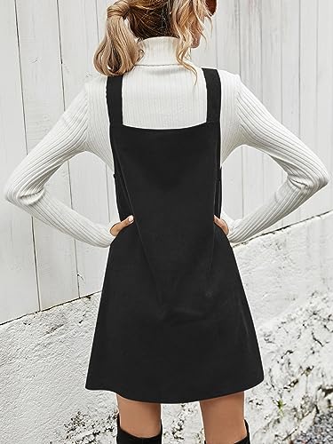 Koinshha Women V Neck Corduroy Overall Dress Casual Loose Short Pinafore Dresses Cute Mini Jumper Dress4