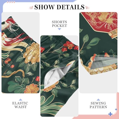 Lucky Bird Flowers Boys Long Pants Soft Trousers Elastic Waist Kids Lounge Bottoms with Pockets S-XL4