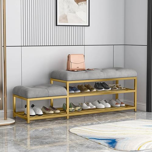 Banc de rangement à chaussures 3 niveaux en métal et velours d'entrée - 6
