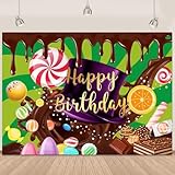 Candy Birthday Backdrop Sweet Lollipop Chocolate Marshmallows Photography Backdrop for Children Candyland Backdrop Birthday Party Decor Banner 7x5Ft