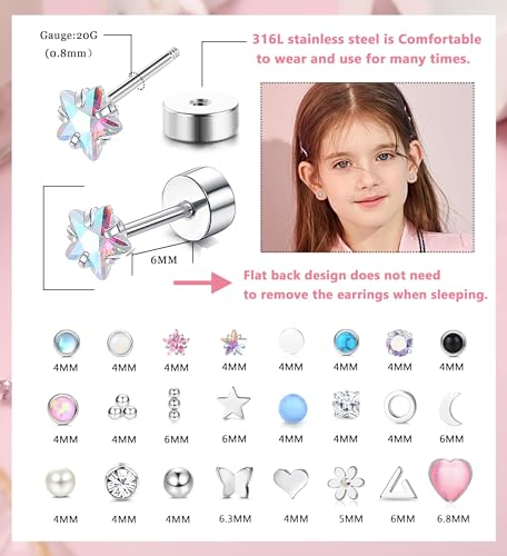 Jstyle Hypoallergenic Earrings for Girls Women Surgical Stainless Steel Earrings for Sensitive Ears Screw Back Earrings Set Cute Girls Todder Earrings Kids Earrings Jewelry for Teen Girls2